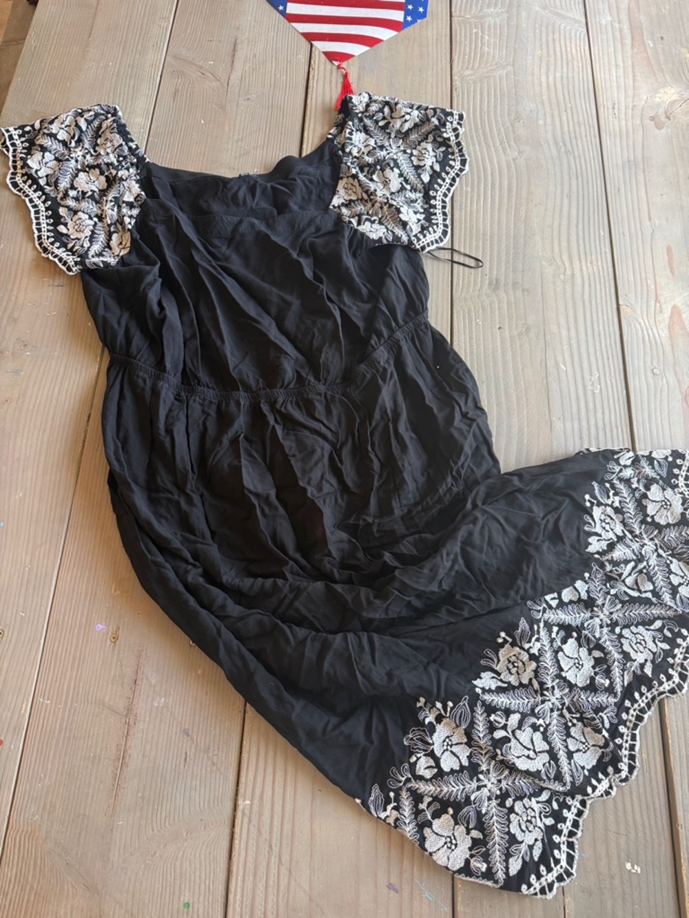 Lane Bryant Black Maxi Dress with White Floral Embroidery